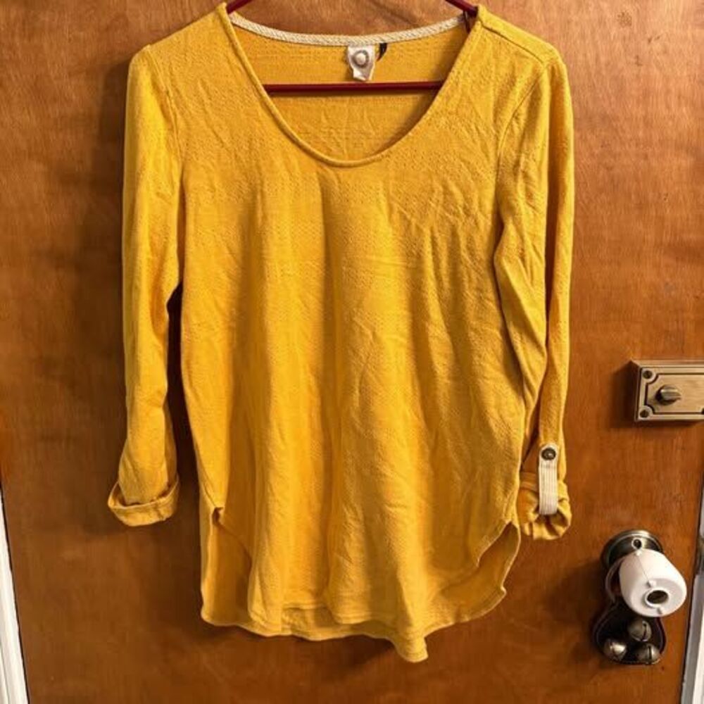 Anthropologie Akemi + Kin Sylvie Pointelle Yellow Top 3/4 Casual Boho Women's XS